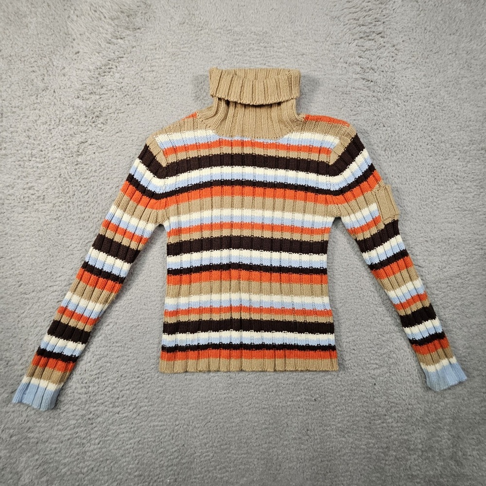 Vtg Y2K Sweater‎ Junior L Rainbow Turtleneck Ribbed Crop 90s Hip Hop Boho Grunge